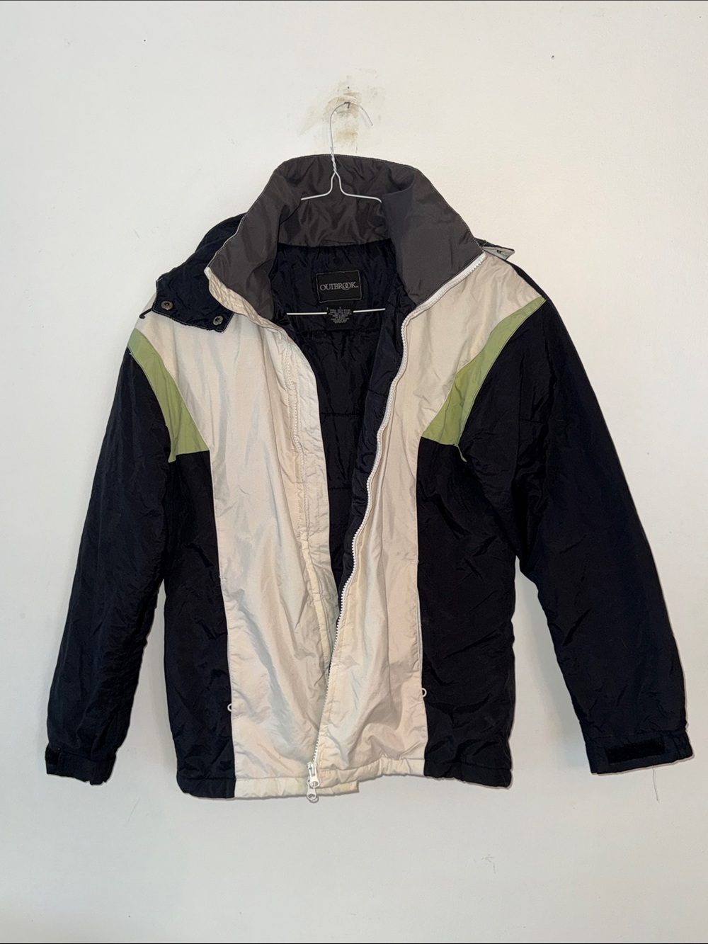 Vintage‎ 90s Outbrook Colorblock Puffer Ski Jacket Black Cream Green Size Small